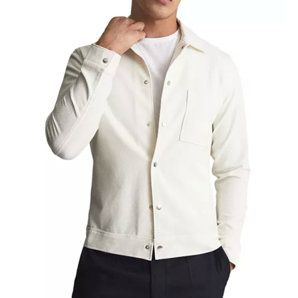 NEW WITH TAGS Reiss Cade Hopsack Textured Overshirt Cream Off White